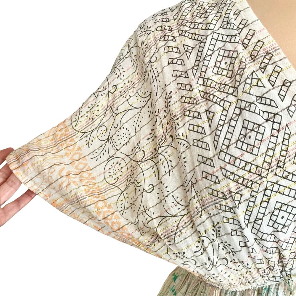 World Market Kaftan Maxi Dress Cream Multicolor Tribal Floral Pattern Size S/M - Picture 5 of 15